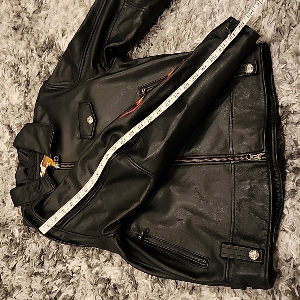 Harley-Davidson Mens FLAME II Leather Jacket RIDE FREE SIZE S Flames Black. - Picture 16 of 16
